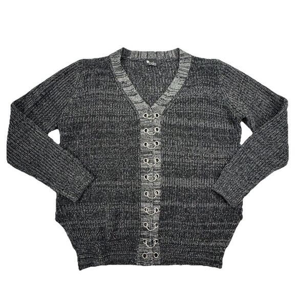 Cala Gray Sweater Silver Rings Oversized Long Sleeve Size Large V Neck - Picture 5 of 8